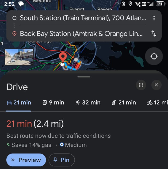 A screenshot of Google Maps on the Titan Pocket, with the map barely visible due to the screen size.